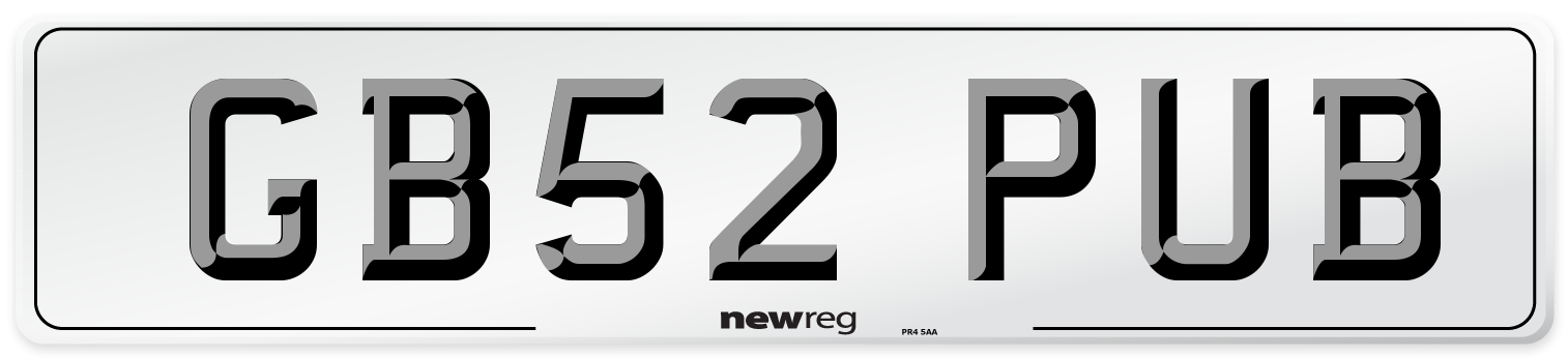 GB52 PUB Number Plate from New Reg